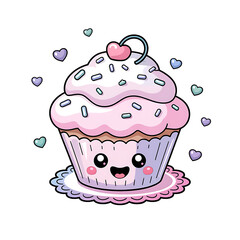 Kawaii Cupcake With Pink Frosting And Heart Sprinkles cute sweet