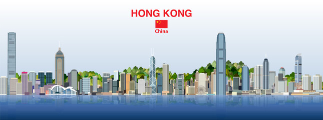 Hong Kong absract city skyline on a beautiful gradient day sky background. Vector illustration