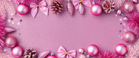 pink glitter christmas frame background
