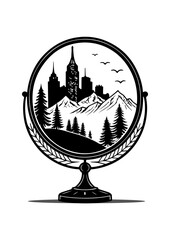 City and Mountain Landscape Globe