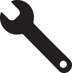 Black silhouette wrench tool isolated on white background for design