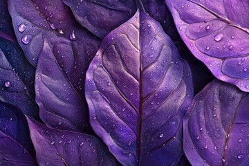 Fototapeta premium Purple plant leaf macro texture with water droplets