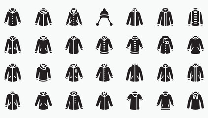 Cold weather winter jackets and hoodie glyph vector icons set © Md. Robin Hasan
