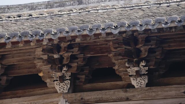 Traditional Chinese Pagoda Roof Detail with Ceramic Tiles, Huizhou Architecture