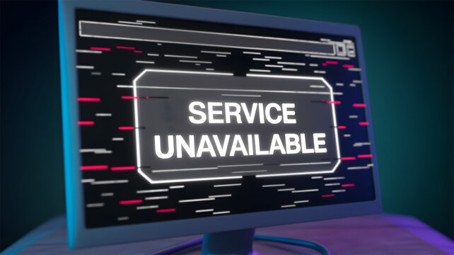 Service Unavailable Error Message on Computer Screen Showing System Downtime Network Issue and Website Maintenance