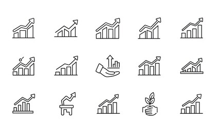 Growth Charts Icons: Upward Trend, Success, Progress, Finance, Data Analysis