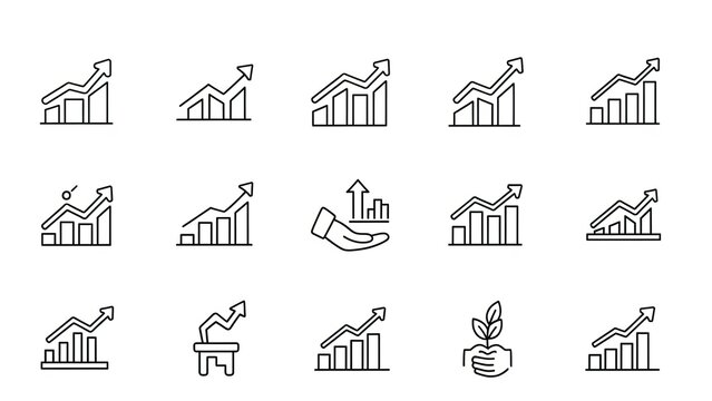 Growth Charts Icons: Upward Trend, Success, Progress, Finance, Data Analysis - Powered by Adobe
