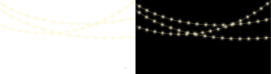 PNG image of Collection of glowing warm white string lights creating a festive border on transparent background © zakir