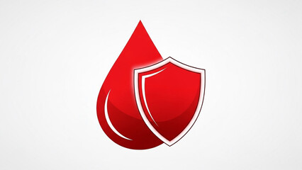Abstract blood drop icon merging into a shield shape, testing and protection.