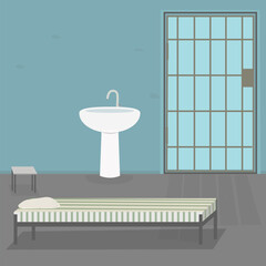 Realistic prison . Prison fence jail. Iron jail cage. Template design for criminal or sentence. Vector