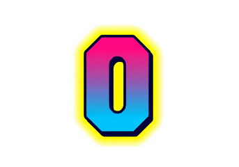 Retro Letter O with Neon Glow. 80s Style on White. letter with vibrant pink-blue gradient and yellow glow Isolated	