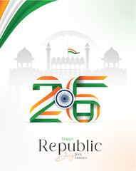 Obraz premium 77th Republic Day of India Celebration Design with Tricolor Flag on 26 January for Social Media Post , Web Banner, Story, Print Design 