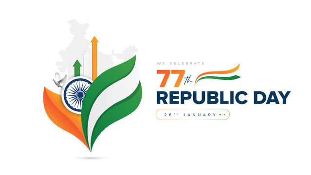 77th Republic Day of India Celebration Design with Tricolor Flag on 26 January for Social Media Post , Web Banner, Story, Print Design 