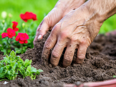 senior woman planting a plant
