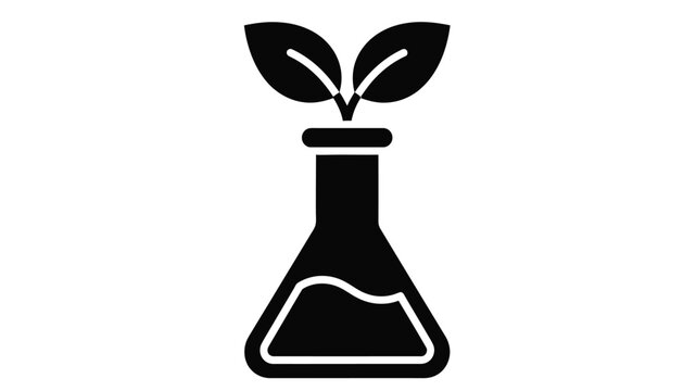 Simple black and white illustration of a flask with a sprouting plant inside