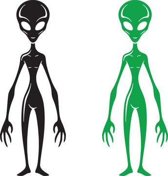 green alien Clean simple silhouette icon of a full body friendly alien standing upright with long arms and legs minimal outline smooth edges perfect vector style easy to trace