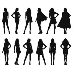 Silhouettes of women and girls in vector style