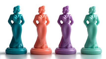 Small glossy plastic female figurines isolated on white background
