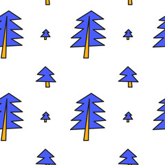 Cute seamless pattern with doodle fir trees on white background.