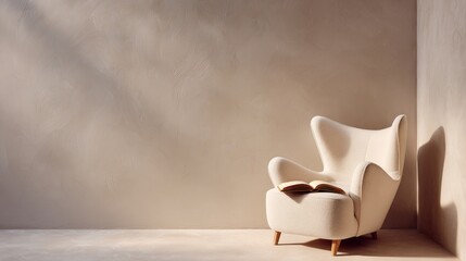 Modern white armchair in minimalist interior with soft lighting  
