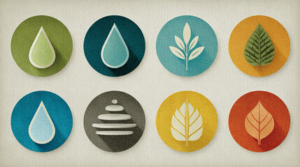 Water conservation label set communicating reduced-usage cues, sustainability behavior encouragement, ecological protection messaging, and recognizable symbols supporting improved adoption