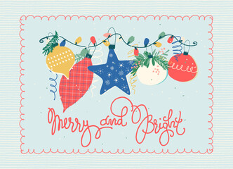 Merry Christmas and New Year card in a decorative frame trend of the year for festive projects, logos, stickers, invitations, scrapbooking, wall posters, social media, home, crafts and goods