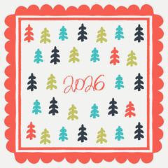 Merry Christmas and New Year card in a decorative frame trend of the year for festive projects, logos, stickers, invitations, scrapbooking, wall posters, social media, home, crafts and goods