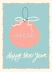 Merry Christmas and New Year card in a decorative frame trend of the year for festive projects, logos, stickers, invitations, scrapbooking, wall posters, social media, home, crafts and goods