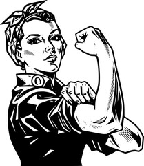 Empowering Rosie the Riveter, A Woodcut Illustration of Strength
