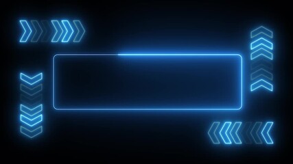 abstract blue, neon lights border frame and arrows on black background for technology and gaming motion background - Powered by Adobe