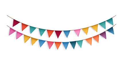 Vibrant multicolored pennant banners on strings for parties
