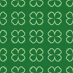 Outline Clover Seamless Pattern on Green Background &mdash; St. Patrick&rsquo;s Day Design or Wrap Texture