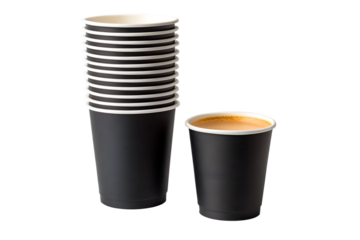 A hot black espresso served in a ceramic coffee cup or cafe mug isolated on a white background as a classic breakfast beverage object