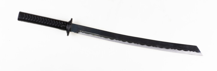 Black Japanese katana sword isolated on white background