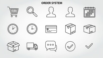 Order System Icons - Shopping Cart, Delivery, Payment, Time, and More