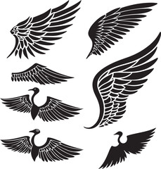 Fototapeta premium Detailed Angel Wings Black Silhouette Vector Art
