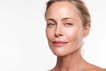 Obraz premium Beauty Model Displays Natural Glow With Flawless Skin Under Soft Lighting in a Studio Setting
