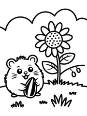 Playful hamster near sunflower isolated on white background, Vector, illustration