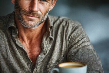 Man enjoying morning coffee at home during morning routine