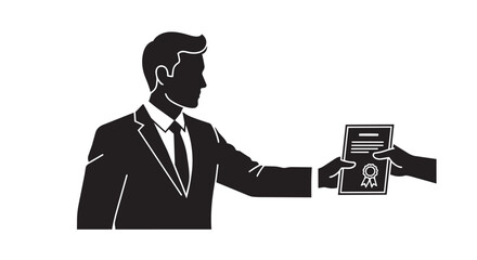 Professional man in a suit receiving a certificate of achievement or diploma, symbolizing success and recognition