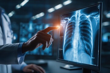 Medical software shows lung abnormalities on a computer screen in a hospital