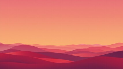 A serene landscape of rolling hills at sunset with a vibrant orange sky