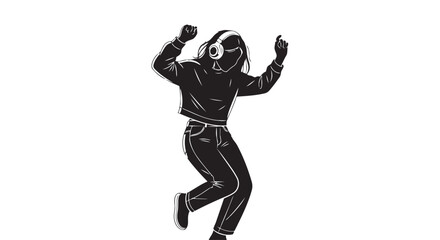 Energetic silhouette of a person listening to music and dancing joyfully