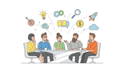 Dynamic business team brainstorming innovative ideas and strategic solutions in a collaborative meeting setting, fostering effective communication for project success and growth