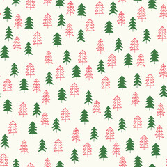 Seamless pattern with hand drawn meadow bold flowers. Floral Block Prints inspired by printmaking in Christmas color combinations