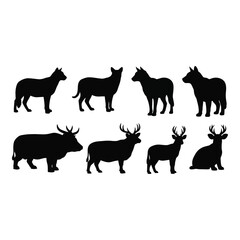 Fototapeta premium Silhouettes of various wild animals including dogs and deer depicted in black