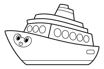 Cartoon cruise ship with face isolated on white background, Vector, illustration