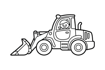 Happy construction vehicle isolated on white background, Vector, illustration