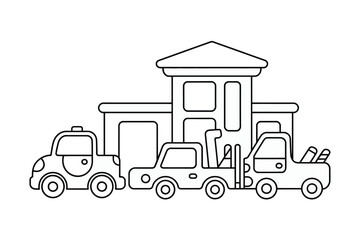 Vehicles refueling at station isolated on white background, Vector, illustration