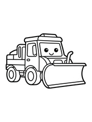 Happy construction vehicle coloring page isolated on white background, Vector, illustration